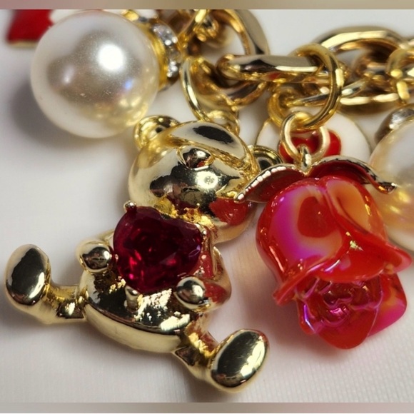 Gold and Red Teddy Bear Charm Necklace - Picture 6 of 7